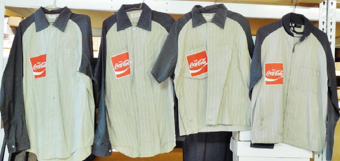Lot of 4 Coca-Cola Workshirts: NOTE: ALL CLOTHING HAS STAINS, TEARS, ZIPPER DIFFICULTY, AND IS DELICATE, various sizes