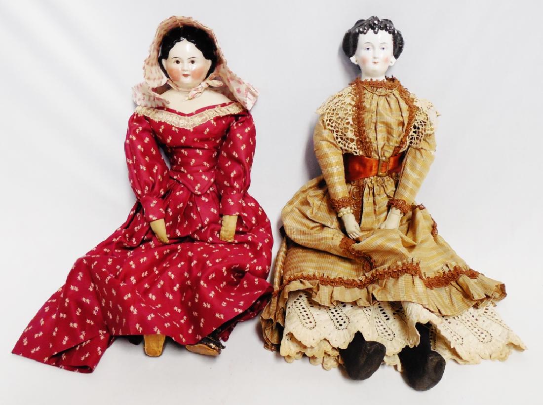 Lot of 2 China Shoulder-Head Dolls Molded/Painted (1 of 4)