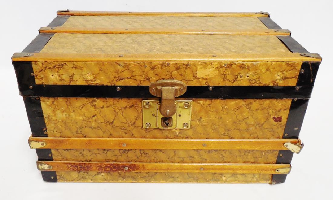 Doll Trunk: measures 16" L x 9 1/4" W x 9 1/4" H AND NOTE: HAS NO HANDLES