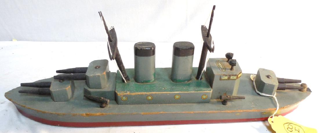 1930's Milton Bradley Wooden Battleship RARE: AS-IS, measures 18" L, "Washington", by Tillicum Co