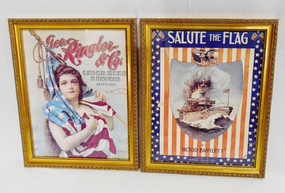 Framed Sheet Music and Beer Advertisement: both measure 15" H x 12" W