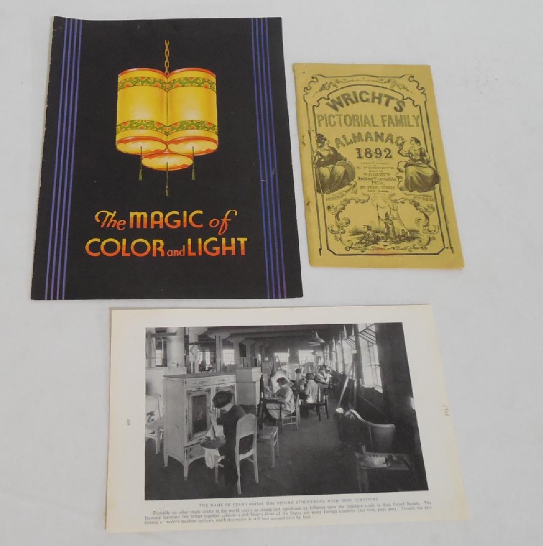 Assorted Emphemera Lot: 1) Wright's Family Almanac 1892 2) single book page and 3) 1930's Cel-O-Glass Brochure
