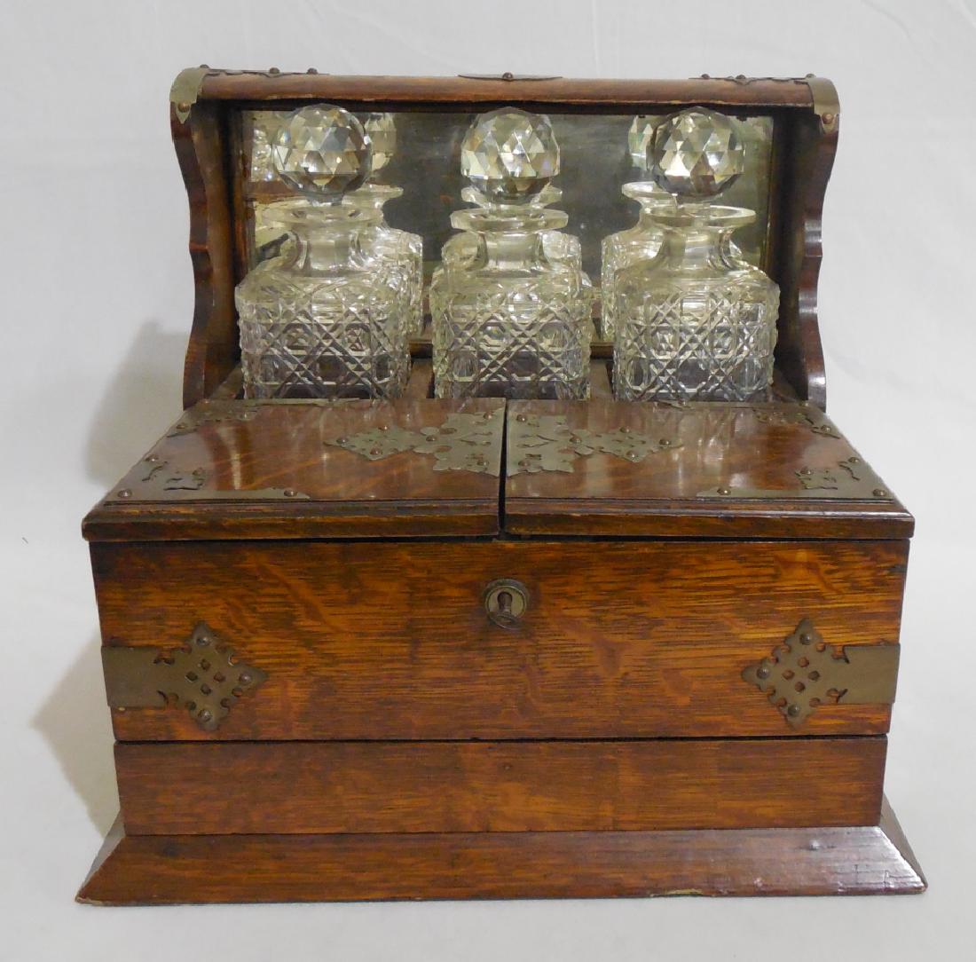 Decanter Box with Key, Poker Chips, Cards, & 8 Die: measures 15" L x 12" W x 13 1/4" H