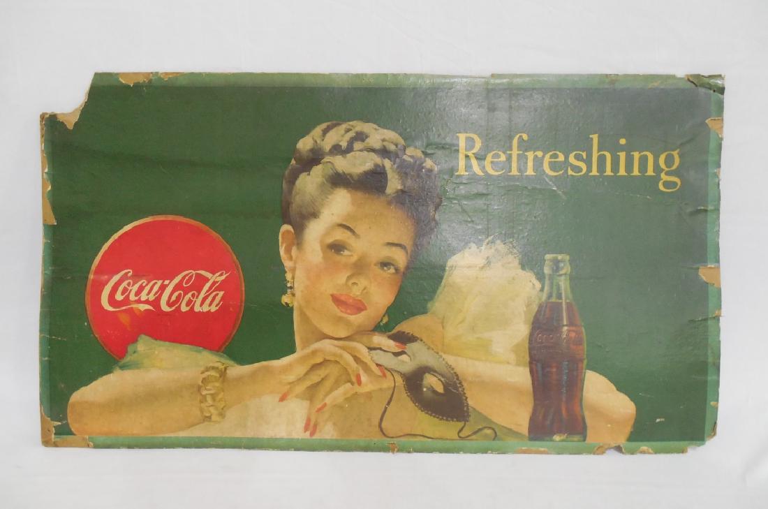Cardboard Refreshing Coca Cola Advertisement: measures 36" L x 20" W, NOTE: IN EXTREMELY ROUGH CONDITION
