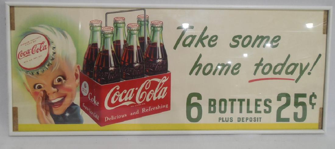 Coca Cola Framed Paper Advertisement: measures 25 1/4" L x 10 3/4" H