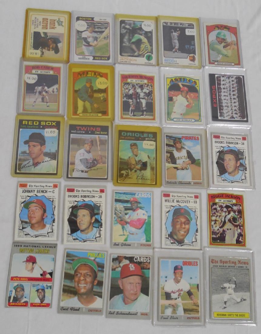 Lot of 50 Vintage Sports Cards 1960s to 1980s: including rookie cards; Brooks Robinson, Johnny Bench, Willie McCovey, Reggie Jackson, Jim Palmer, Roberto Cemente, Tom Seaver, Carl Yastr, and more
