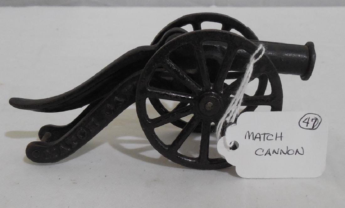 Match Cannon: "Match Cannon" and "Pat. applied for" cast on barrel, 4 3/4" long