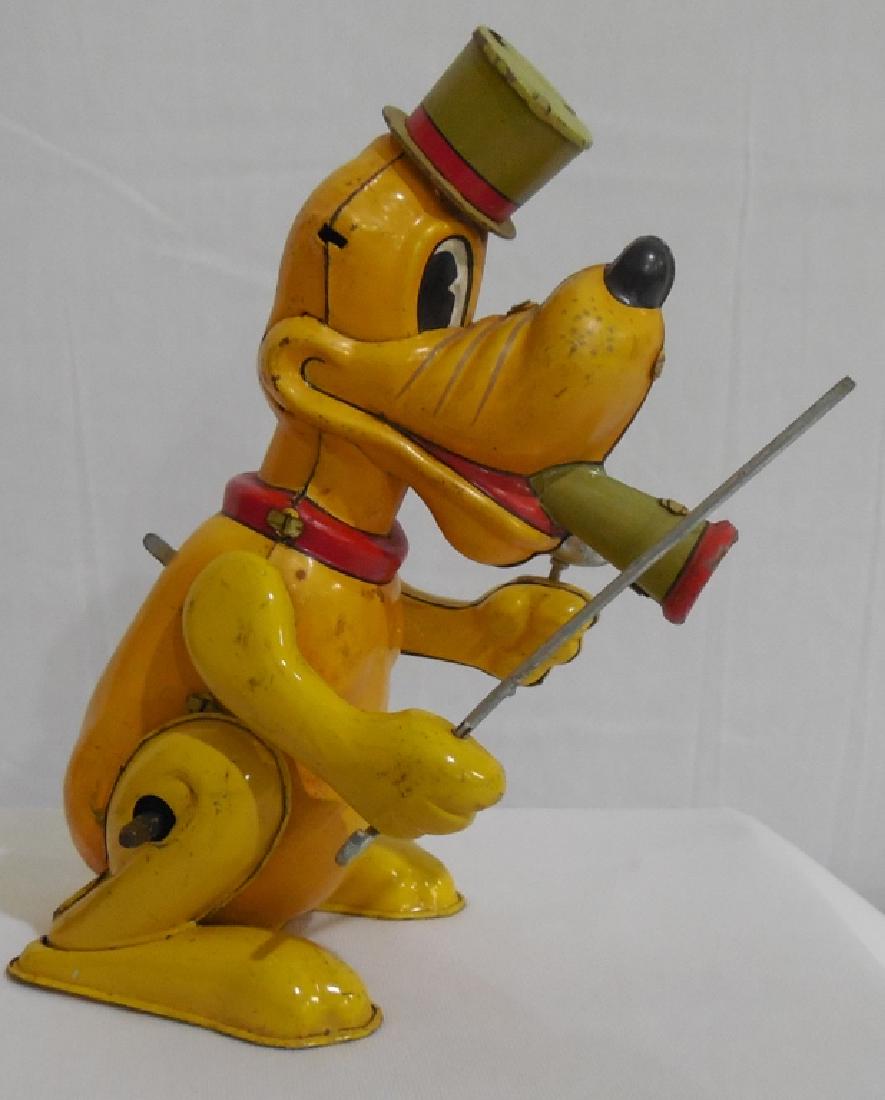 Walt Disney Tin Windup Pluto: With Bell, Cane, and Megaphone, 6 1/2" tall, Missing key, AS IS