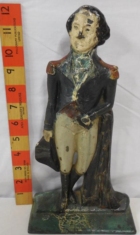 Rare Cast-iron George Washington doorstop: 12 inches tall Washington leaning on a pedestal holding his hat Rare