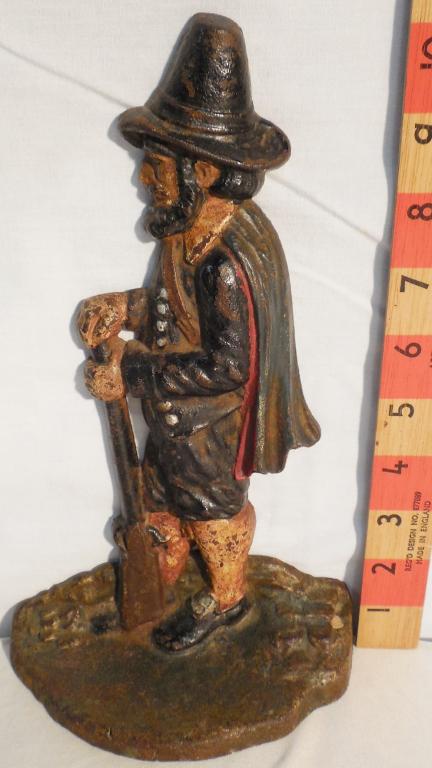 Cast-iron Pilgrim doorstop: 10 1/4 inches tall flat back cobbled see photos Excellent Condition, Rare