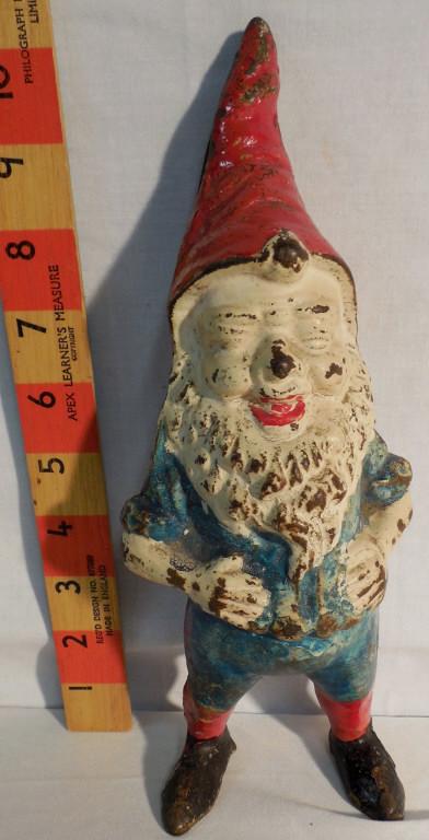 Garden gnome doorstop: Cast-iron paint missing see photo