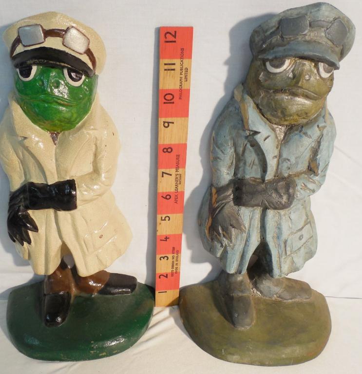 Lakeside or Mr. Frog doorstop with wooden mold: Also Cast-iron Mr. frog marked paint sample Excellent Condition