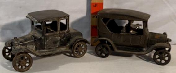 2 Cast-iron Arcade Cars: Please see photos two door coupe missing driver