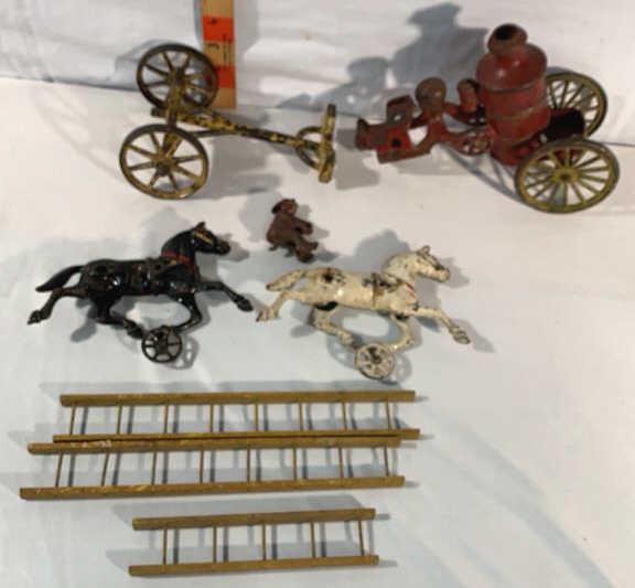 Cast iron Horse Pulled Fire Pumper: As is parts not complete