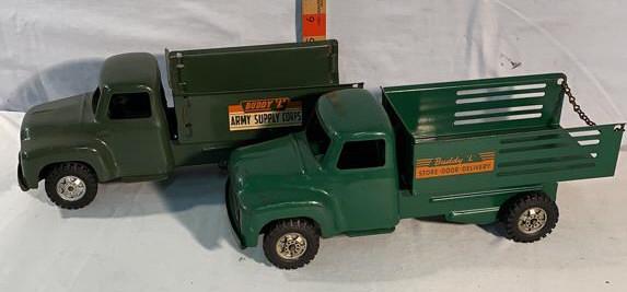 2 Buddy L Trucks Army supply & store door: delivery see photos no top cover on Army Supply Truck