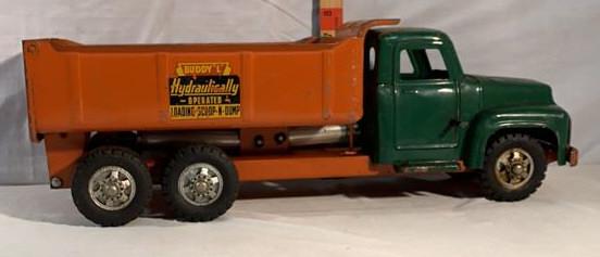 Buddy L Loading Scoop-N-Dump Truck: Pressed Steel used as is see photos missing front scoop