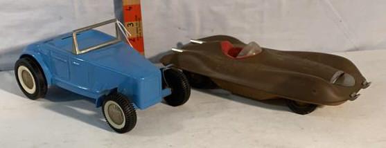 Mattel Mobilgas friction car and Buddy L roadster: As is see photos used and played with Buddy L is a bank