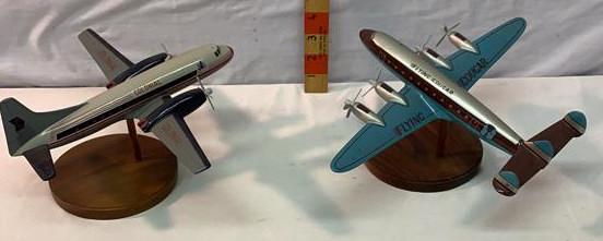 2 Desktop Wooden model Airplanes: Flying cougar and colonial model planes some damage to the prop on the Colonial see photos