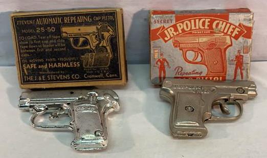 Stevens Model 25 & JR. Police Chief Gun: 2 Cap Guns see photos used as is working with boxes
