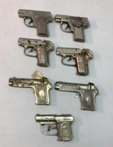 Mix of 7 Hubley Stevens and Kilgore Cap Pistols: 2 Hubley Dick 2 Stevens 25 JR 2 Kilgore Dough Boy 1 Kilgore Clipper Used as is see photos No Boxes some have surface rust