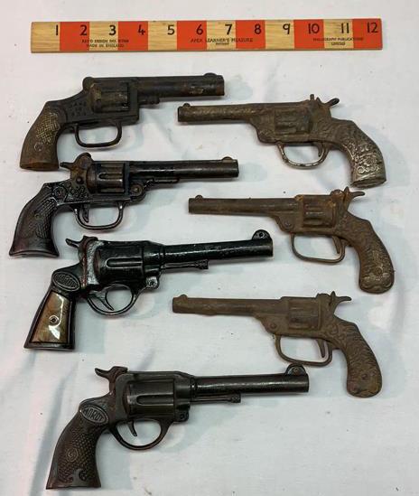 7 ea. Cap Guns Lot Morot and others: Used as is see photos some rust some not working