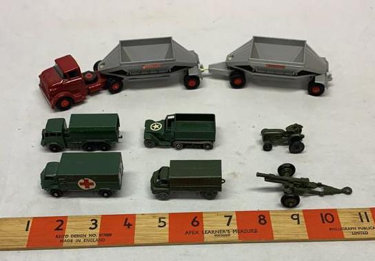 7 Lesney and Dinky Die Cast Cars: Used as is see photos