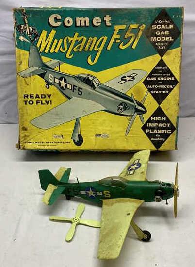 Comet Mustang F-51 Airplane: Used as is see photos U-control scale gas model gas engine with auto recoil starter untested