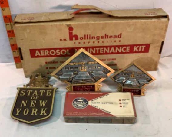 Rambler spring parts brash state of New York w: wallplaque Roadside Diner Waverly PA Car show awards R.M. Hollingshead Aerosol maintenance kit Used as is see photos