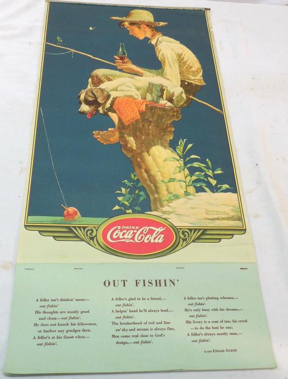 1935 Coca-Cola Out Fishin calendar 23 1/4” x 12” (1 of 3)