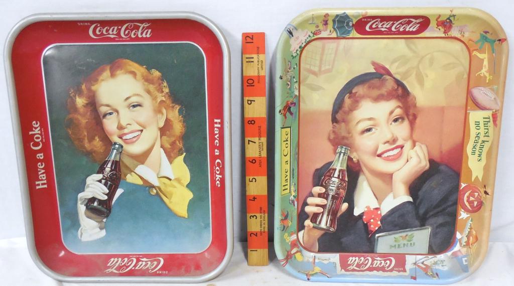 2 Coca-Cola Trays: Thirst has no Season and Have a Coke Used as is see photos
