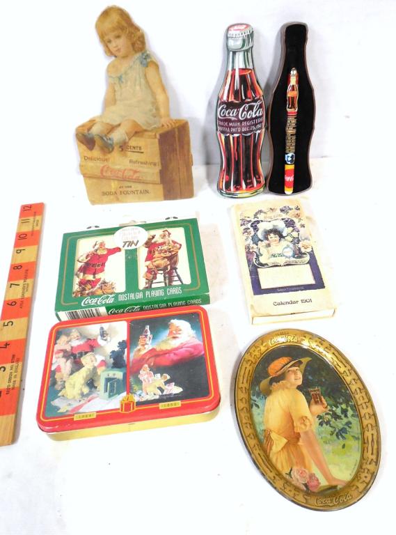 Coca-Cola Mixed Lot: Playing Cards, Tip Tray, Pen, Calender Used as is see photos