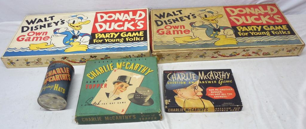 Game Lot 2 Donald Duck's Party Game's: and 3 Charlie McCarthy Games Used see photos