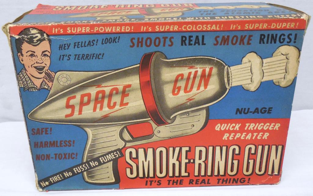 NU-AGE - Space Gun Smoke Ring Gun: with smoke pellets As Is damaged ring inside gun