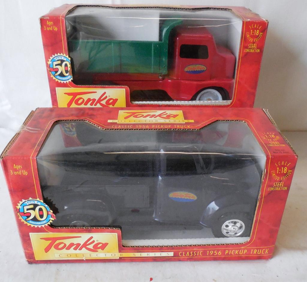 2 Tonka 50th Anniversary 1:18 Scale Trucks: 59 Classic Pickup and 49 Classic Dump Truck See photos