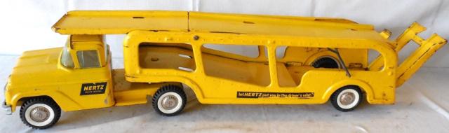 Buddy L Hertz Car Hauler: Some Damage Used as is see photos