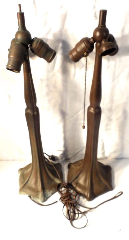 Pair of Handel Lamp Bases: 23'' Tall 1 Missing lamp socket used as is see photos
