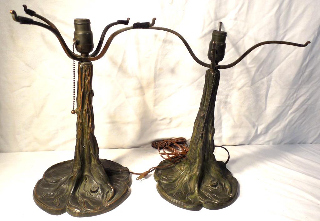 Pair of Pairpoint Lamps: Tree Trunk Up Arm Used as is see photos