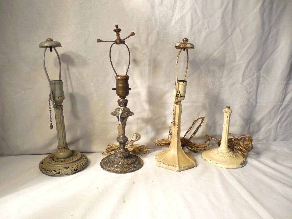 4 Boudoir Lamps 1 Handel 1 Pairpoint: 2 are unmarked ,1 is base only Ues as is