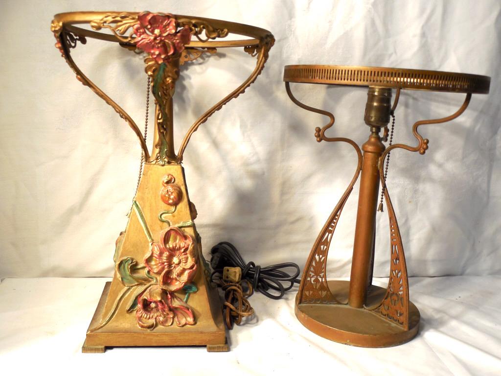 Pairpoint lamps lot of 2 Floral/Deco: Deco lamp small damage (see photo)