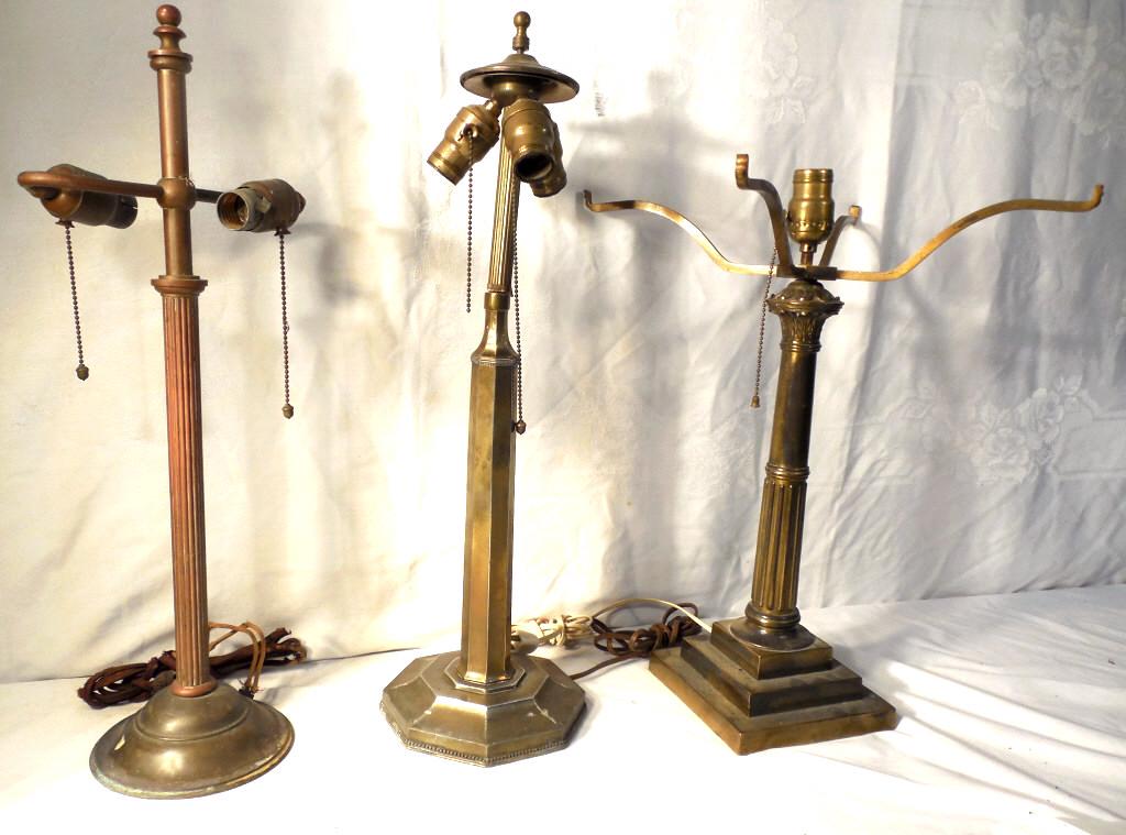 3 Lamps 20 to 23in. Tall 1 Pairpoint: 1 Copper tone 2 Brass Tone Used as is