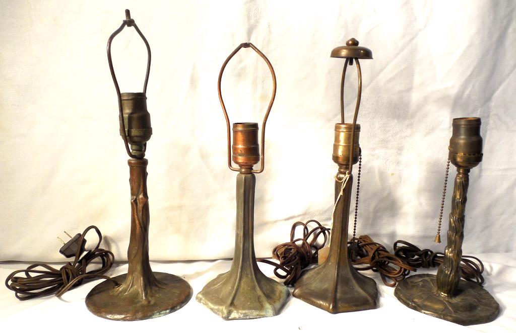 4 Boudoir Lamps 3 Handel 1 Pairpoint: Lamp on far right is Pairpoint, 2 are matching Handel lamps Used as is