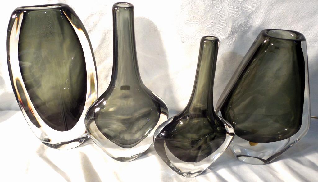 Orrefors Art Glass Vases Lot of 4: Vases Approx. 8'' and 9'' Tall