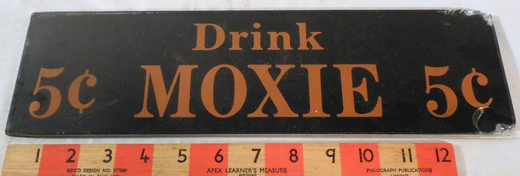 Drink Moxie 5 Cents Glass Sign (Chips) (1 of 3)