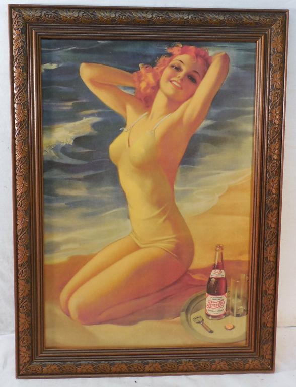 Pepsi- Cola Pin-Up Picture Framed w/Glass (1 of 3)