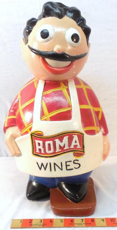 ROMA WINES Tavern Display 20in. Tall: Painted Plaster some chips and flaking used as is