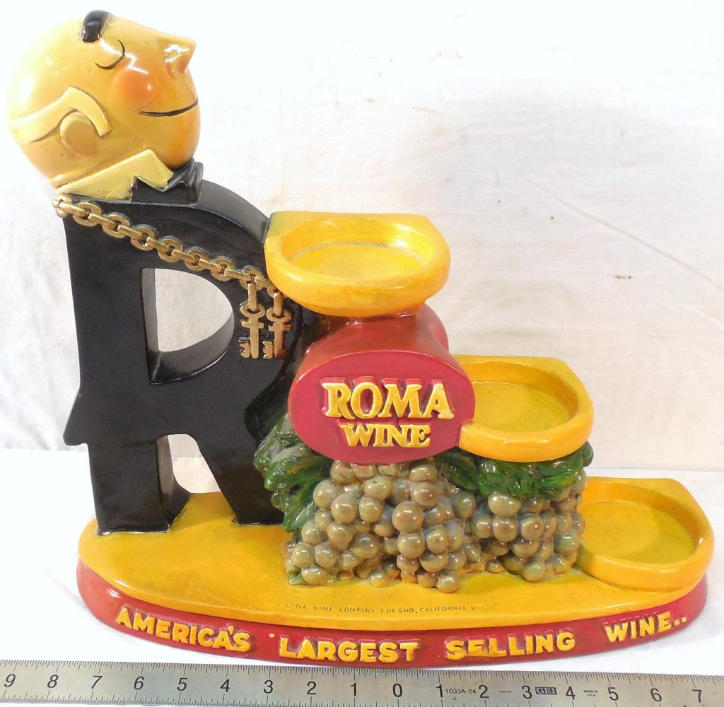 ROMA WINE Bottle Display 14in. Tall: Plaster advertising Figuer used as is see photos