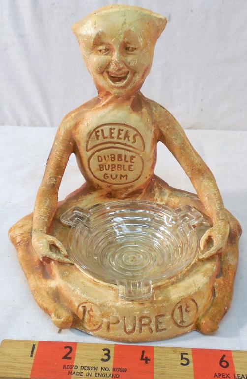 FLEERS Bubble Gum Ashtray: 8in. Tall Plaster 1930's used as is see photos