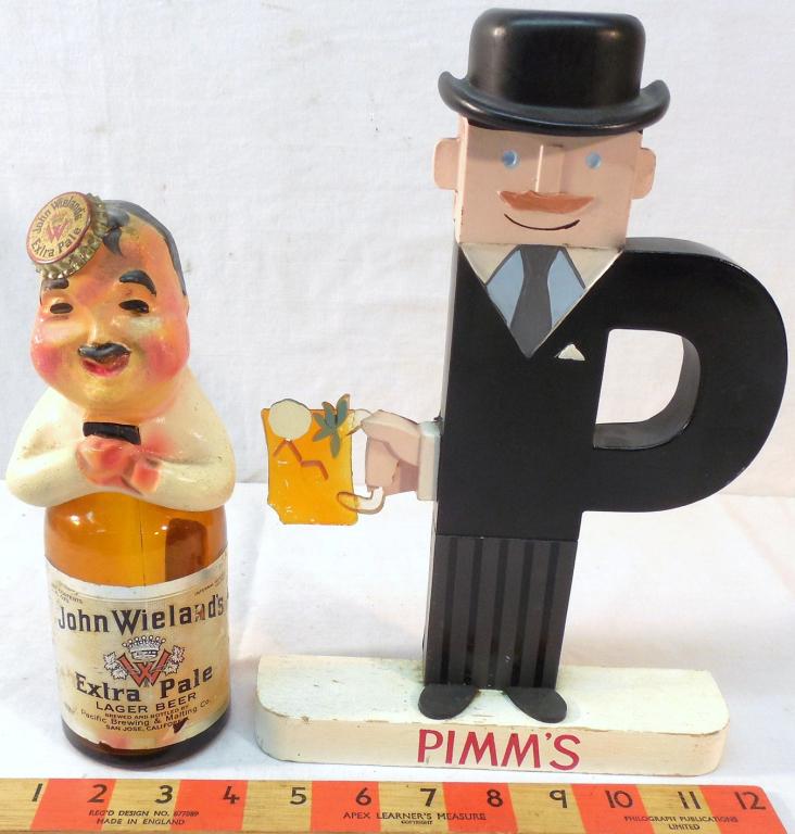John Wielard & Pimm's Displays: 9in. and 11in. Tall Pimm's is wood Wielards is plaster / chalk used as is see photos