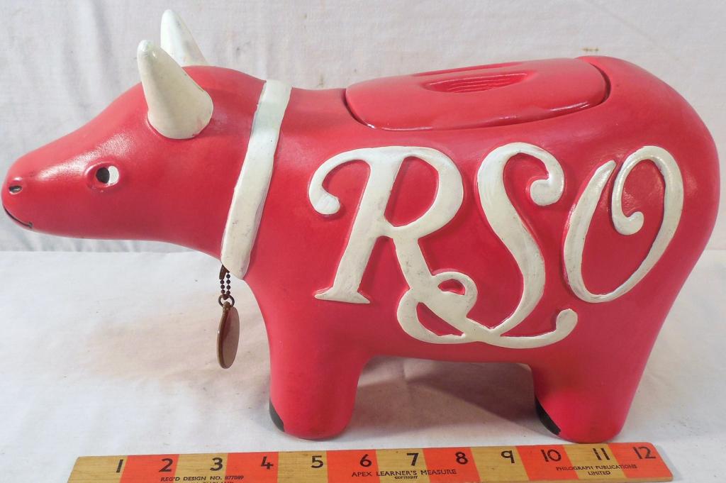 1978 R.S.O. Red Bull Cookie Jar: R.S.O. Records 14x8x5 Ceramic used as is see photos