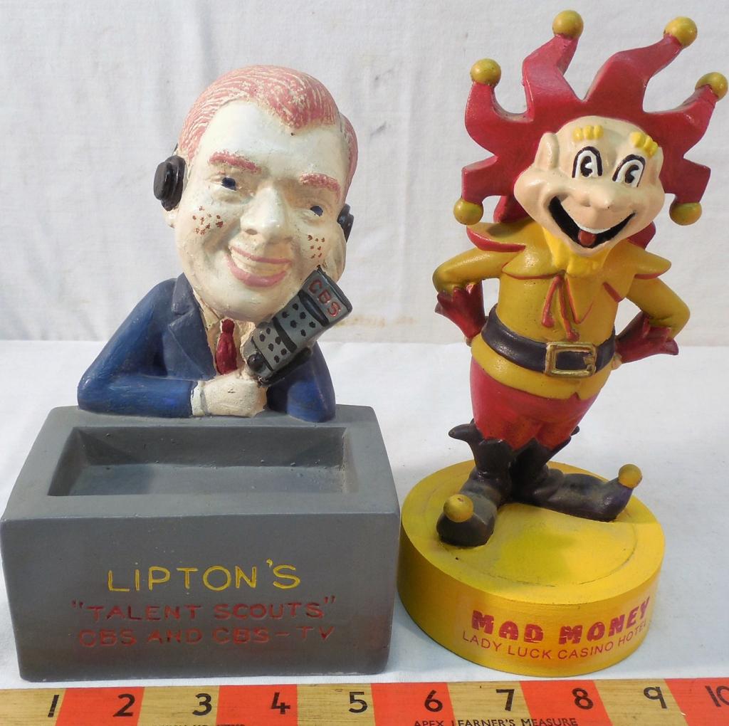 Lipton's Talent Scouts & Mad Money: Lady Luck Casino Hotel Figures 9in. Tall made of wood & Plaster Used as is see photos